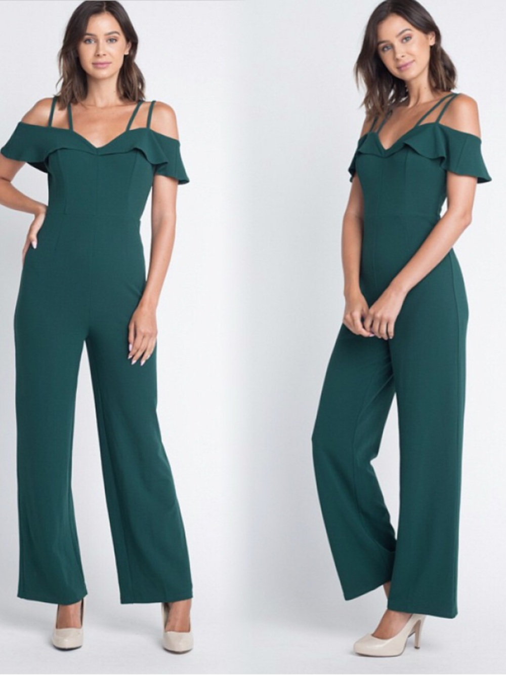 Off-Shoulder Strappy Jumpsuit in Deep Green - Picture 3 of 11